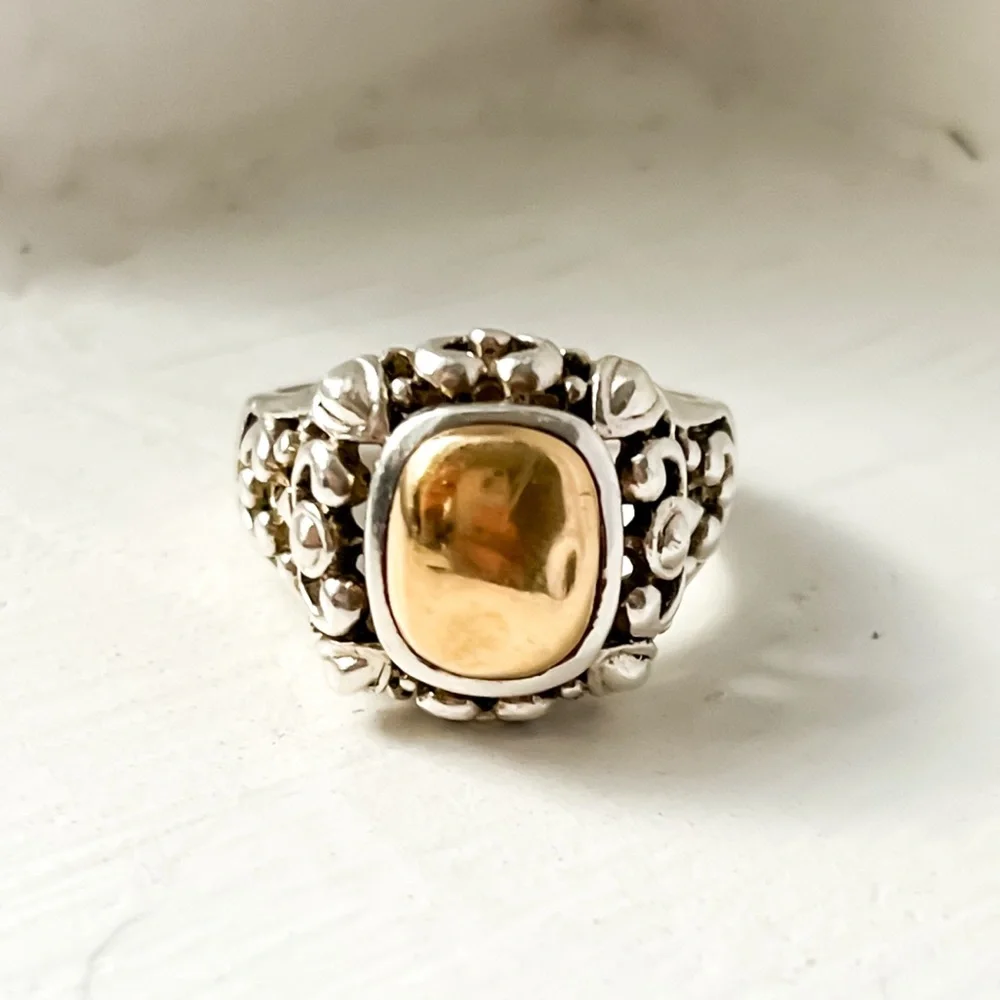 Antique 14k ESPO Yellow Gold Sterling Silver Ring 925 Joe Esposito Size 7-7.5 - Picture 1 of 5